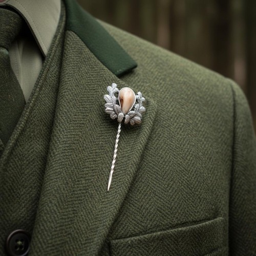 szpilka w klapie marynarki zielonej