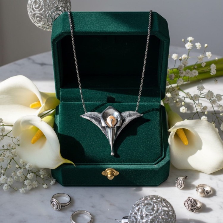 naszyjnik w zielonym pudełku z weluru