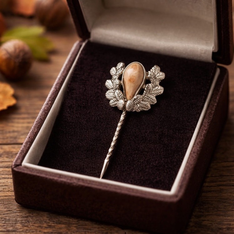 pudełko ze srebrną szpilką do marynarki