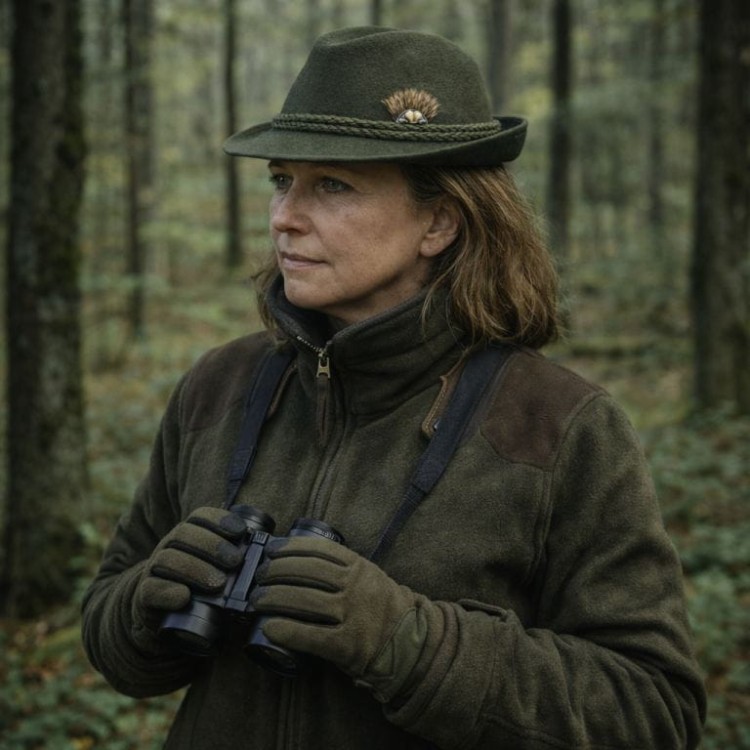 kobieta w lesie na polowaniu
