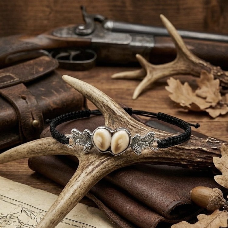 Hunting bracelet with roe deer canines – 925 silver on a forest background