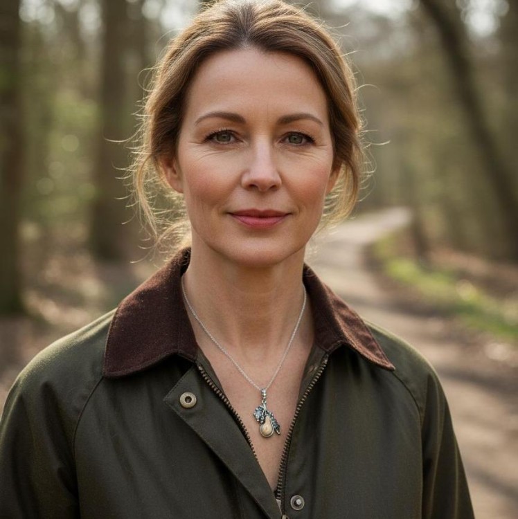 Kobieta w lesie w biżuterii myśliwskiej