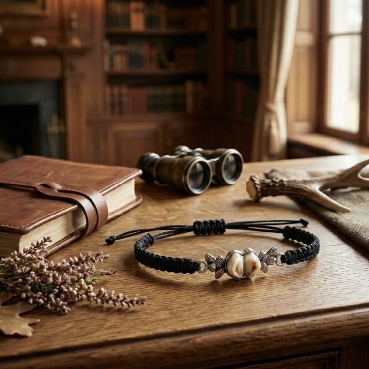 Bransoletka myśliwska ze srebra na delikatnej czarnej plecionej lince