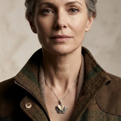 kobieta w Naszyjniku Forest Treasure z grandlami jelenia i łani w srebrnych gałązkach świerka