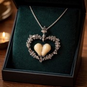 deer teeth in oak leaf heart pendant – FOREST TROPHY hunting jewelry