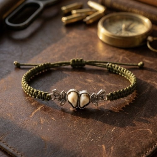 925 sterling silver bracelet on green cord hunting style