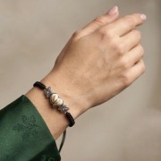 handmade deer teeth bracelet in sterling silver minimalist style