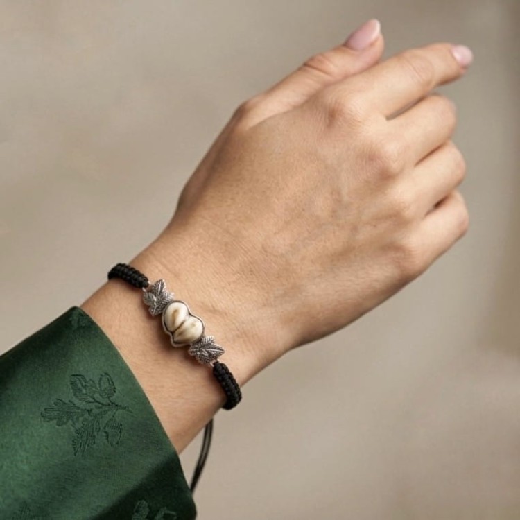 handmade deer teeth bracelet in sterling silver minimalist style