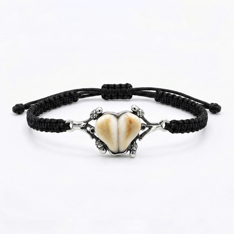 men’s silver bracelet with stag deer teeth forest trophy