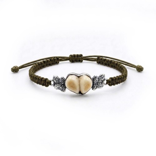 Srebrna bransoletka z grandlami na zielonym sznurku | FOREST TROPHY