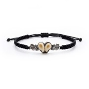 bracelet with deer teeth in 925 sterling silver and black braided cord