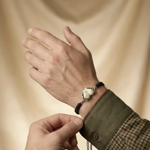 Handcrafted FOREST TROPHY hunting bracelet made of 925 sterling silver and natural deer teeth