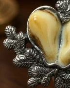 FOREST TROPHY 925 silver pin with large natural stag deer teeth