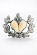 Sterling silver hunting pin with natural hind deer grandles and oak leaf motifi