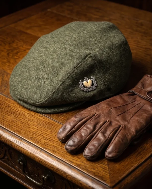 Elegancka przypinka do marynarki lub kapelusza z polerowanego srebra i naturalnych grandli łani