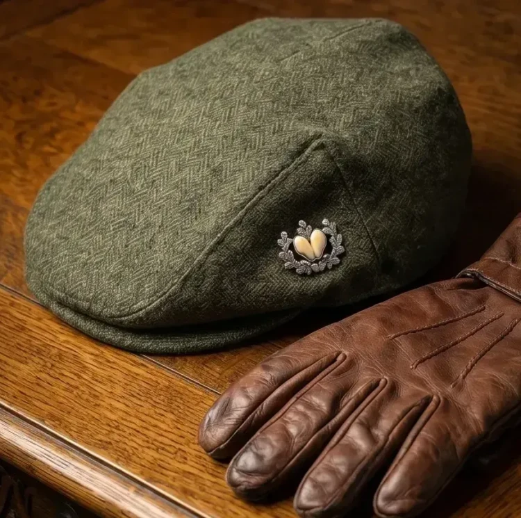 Elegancka przypinka do marynarki lub kapelusza z polerowanego srebra i naturalnych grandli łani