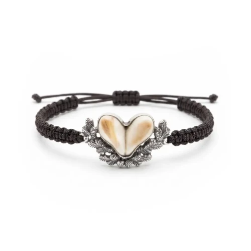 Men’s hunting bracelet with natural red deer ivories and 925 sterling silver