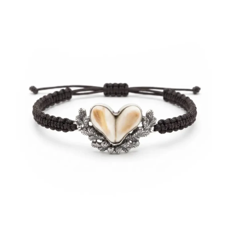 Men’s hunting bracelet with natural red deer ivories and 925 sterling silver
