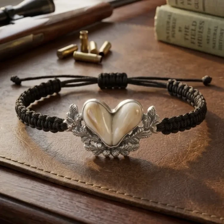 Sterling silver men’s bracelet with deer ivories and forest botanical motifs